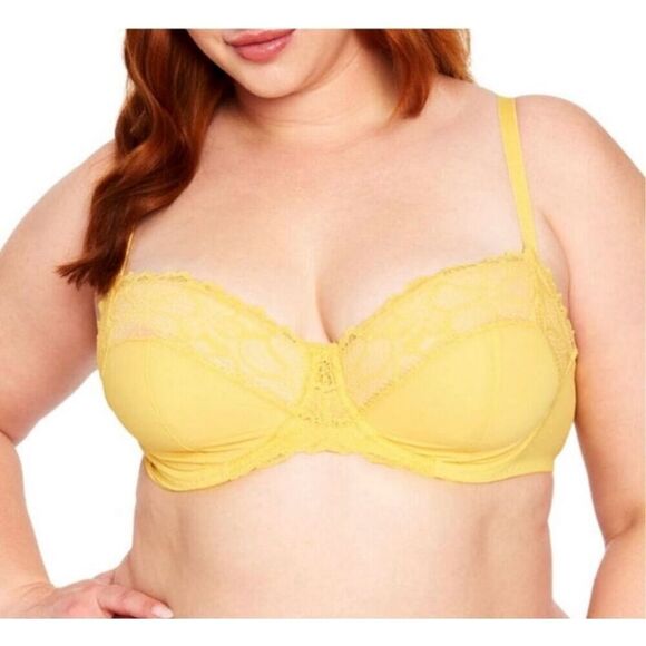 Frederick’s of Hollywood Karoline Yellow Lace Balconette Bra 32F New - Picture 1 of 6